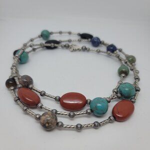Multi Stone & Sterling Station Necklace